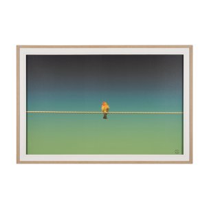 Wired Finch by Nathan Larson a Hand Embellished Framed Photo Art Print Matted under Glass