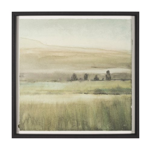15503 - Rolling Fields I Hand Embellished Black Framed Watercolor Art Print on Paper Mounted with Backing