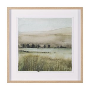 Rolling Fields I Hand Embellished Brown Framed Watercolor Art Print on Paper Mounted with Backing