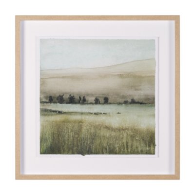 15515 - Rolling Fields I Hand Embellished Brown Framed Watercolor Art Print on Paper Mounted with Backing