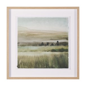 Rolling Fields II Hand Embellished Brown Framed Watercolor Art Print on Paper Mounted with Backing