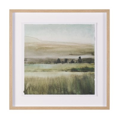 15516 - Rolling Fields II Hand Embellished Brown Framed Watercolor Art Print on Paper Mounted with Backing