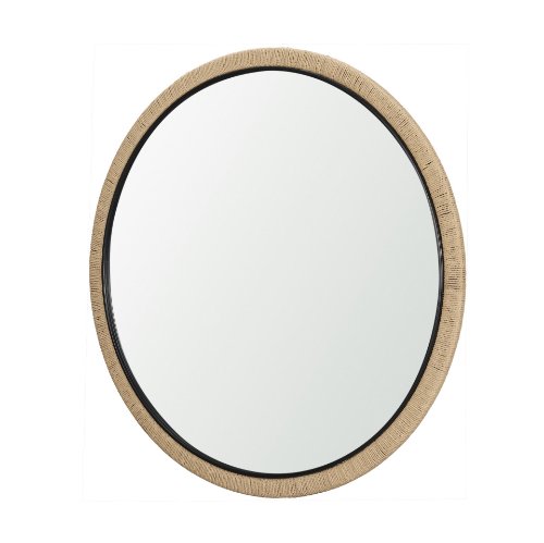 70923 - Vasie Black Wood w/ Jute Round Mirror