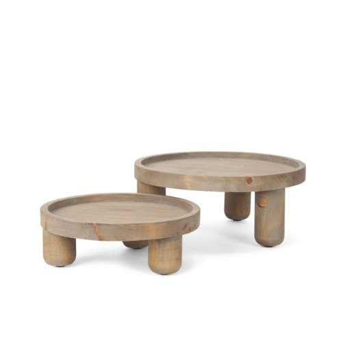 70926 - Virve Round Light Brown Wood w/ Gray Wash Wooden Trays