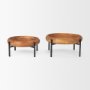 71047 - Wally Round Medium Brown Wood w/ Matte Black Metal Stand Trays