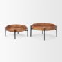 71047 - Wally Round Medium Brown Wood w/ Matte Black Metal Stand Trays