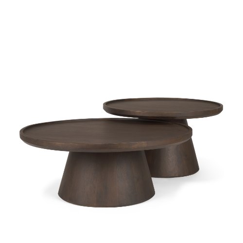 71011-AB - Takoda Dark Brown Wood Tapered Drum Nesting Coffee Tables