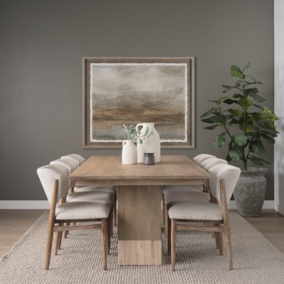 70850-AB - Shivon 94" Light Brown Mango Wood W/ Travertine Dining Table
