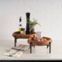 71047 - Wally Round Medium Brown Wood w/ Matte Black Metal Stand Trays