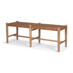 Shane Brown Wood w/ Woven Brown Leather Bench