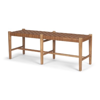 70800 - Shane Brown Wood w/ Woven Brown Leather Bench