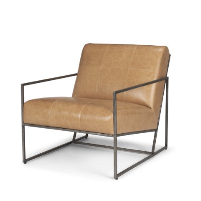 70869 - Stratton Gunmetal w/ Genuine Brown Leather Upholstered Accent Chair