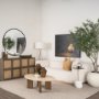 70879-AB - Syona Travertine + Mango Wood leg Oval Coffee table
