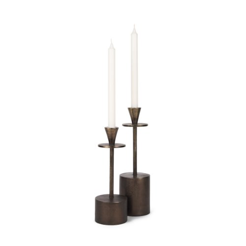 70649 - Petria Antiqued Gold Textured Metal Taper Candle Holders