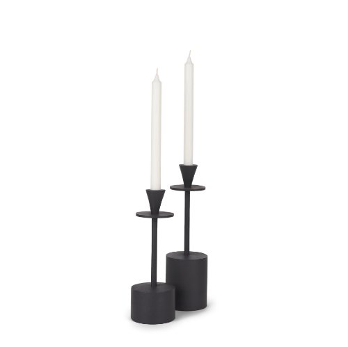 70650 - Petria Matte Black Textured Metal Taper Candle Holders