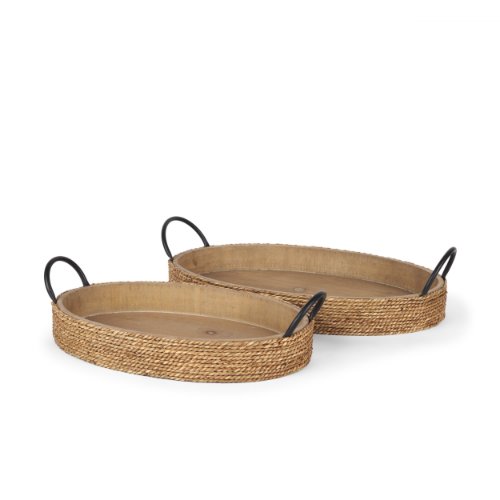 71046 - Wheaton Light Brown Wood w/ Natural Jute Serving Trays