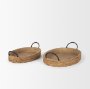 71046 - Wheaton Light Brown Wood w/ Natural Jute Serving Trays