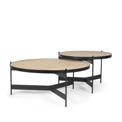 71042-AB - Wade Travertine Marble w/ Matte Black Metal Coffee Tables