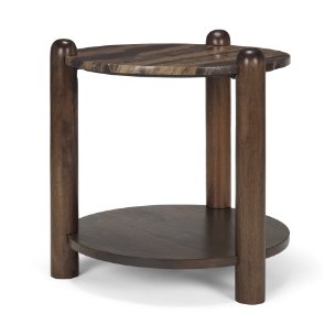Jovia Brown Mango Wood W/ Cappuccino Marble Round Side Table