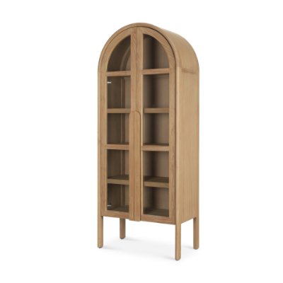 70860 - Callum Light Brown Elm Wood w/ Glass Doors  Arched Curio Cabinet