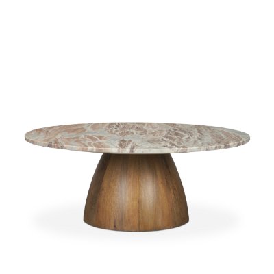 71102-AB - Allyson Round Brown Pedestal w/Savar Pink Marble Top Coffee Table