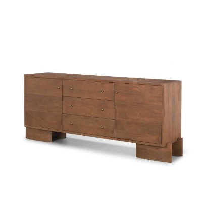 71113 - Jonan Medium Brown Wood w/ Dark Aged Brass 2 Door 3 Drawer Sideboard