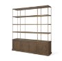 71114-AB - Baron 4-Door Dark Brown Wood w/ Antique Brass Metal Open Shelving Unit