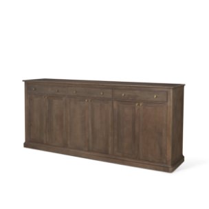 Baron Dark Brown Solid Wood w/ Antiqued Aged Brass Knobs 3-Drawer 6-Door Sideboard