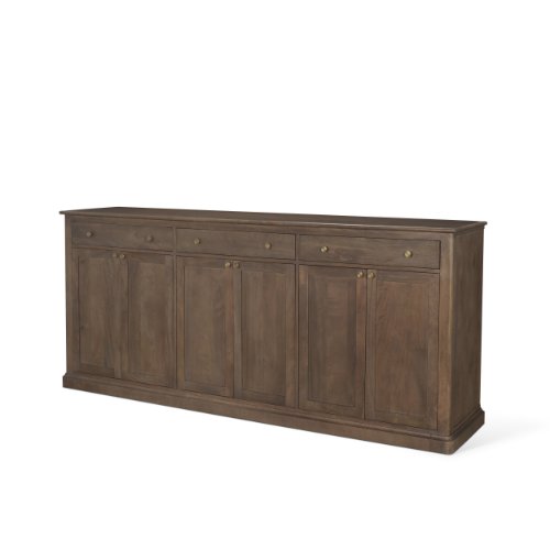 71116 - Baron Dark Brown Solid Wood w/ Antiqued Aged Brass Knobs 3-Drawer 6-Door Sideboard