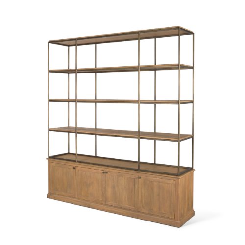 71115-AB - Baron 4-Door Light Brown Wood w/ Gunmetal Open Shelving Unit