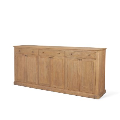 71117 - Baron Light Brown Solid Wood w/ Antiqued Brass Knobs 3-Drawer 6-Door Sideboard