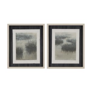 Water Grasses (Set of 2) by Mercana Studio a Hand Embellished Framed Art Print Matted under Glass
