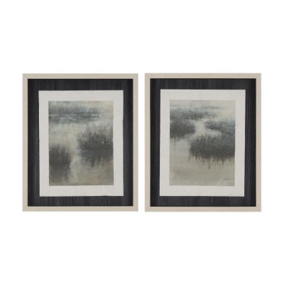 15654 - Water Grasses (Set of 2) by Mercana Studio a Hand Embellished Framed Art Print Matted under Glass