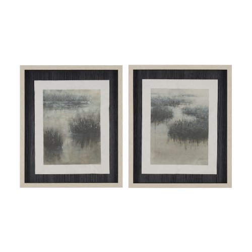 15654 - Water Grasses (Set of 2) by Mercana Studio a Hand Embellished Framed Art Print Matted under Glass