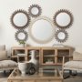 37142 - Cog Mirror 17" Round Brown Wood Frame Mirror