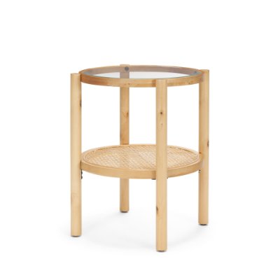 71044 - Weslyn Solid Light Brown Wood and Glass Top w/ Cane Side Table