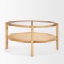 71045 - Weslyn Solid Light Brown Wood and Glass Top w/ Cane Coffee Table
