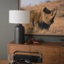 70056 - Leo 18.0L x 18.0W x 31.0H Black Hammered W/White Fabric Shade Table Lamp