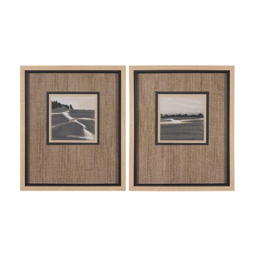 15634 - Marshland Shadows (Set of 2) by Mercana Studio a Hand Embellished Framed Art Print Matted under Glas
