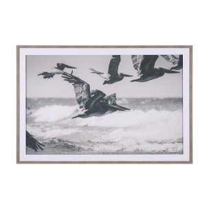 Pelican Beach by Nathan Larson a Hand Embellished Framed Photo Art Print Matted under Glass