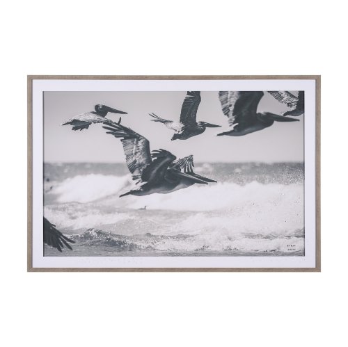 15713 - Pelican Beach by Nathan Larson a Hand Embellished Framed Photo Art Print Matted under Glass