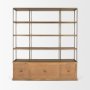 71115-AB - Baron 4-Door Light Brown Wood w/ Gunmetal Open Shelving Unit