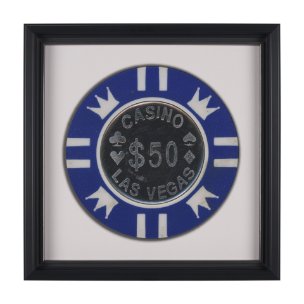 Casino 50 Dollar Vegas Poker Chip By Zap Studio Framed Art Photograph Print under Glass