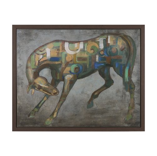 102652-FL - Mosaic Horse I by Mercana Studio a Hand Embellished Textured Framed Canvas