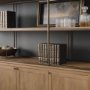 71115-AB - Baron 4-Door Light Brown Wood w/ Gunmetal Open Shelving Unit