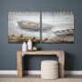 40596 - Creekside Diptych 80x40 Boats Original Hand Painted on Wood Oil Painting
