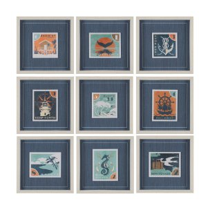 Bon Voyage (Set of 9) by Mercana Studio a Hand Embellished Framed Art Print Matted under Glass