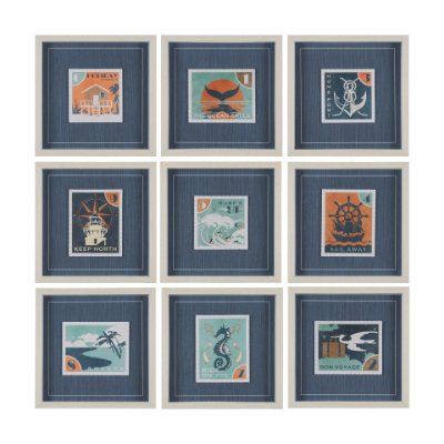 15774 - Bon Voyage (Set of 9) by Mercana Studio a Hand Embellished Framed Art Print Matted under Glass