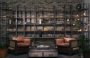 50241-AB - Turner I 37L x 10.5W x 90H Curved Brown Wood and Black Iron Six Shelving Unit