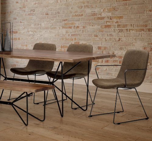 68313 - Sawyer II Brown Faux-Leather Seat Black Iron Frame Dining Chair